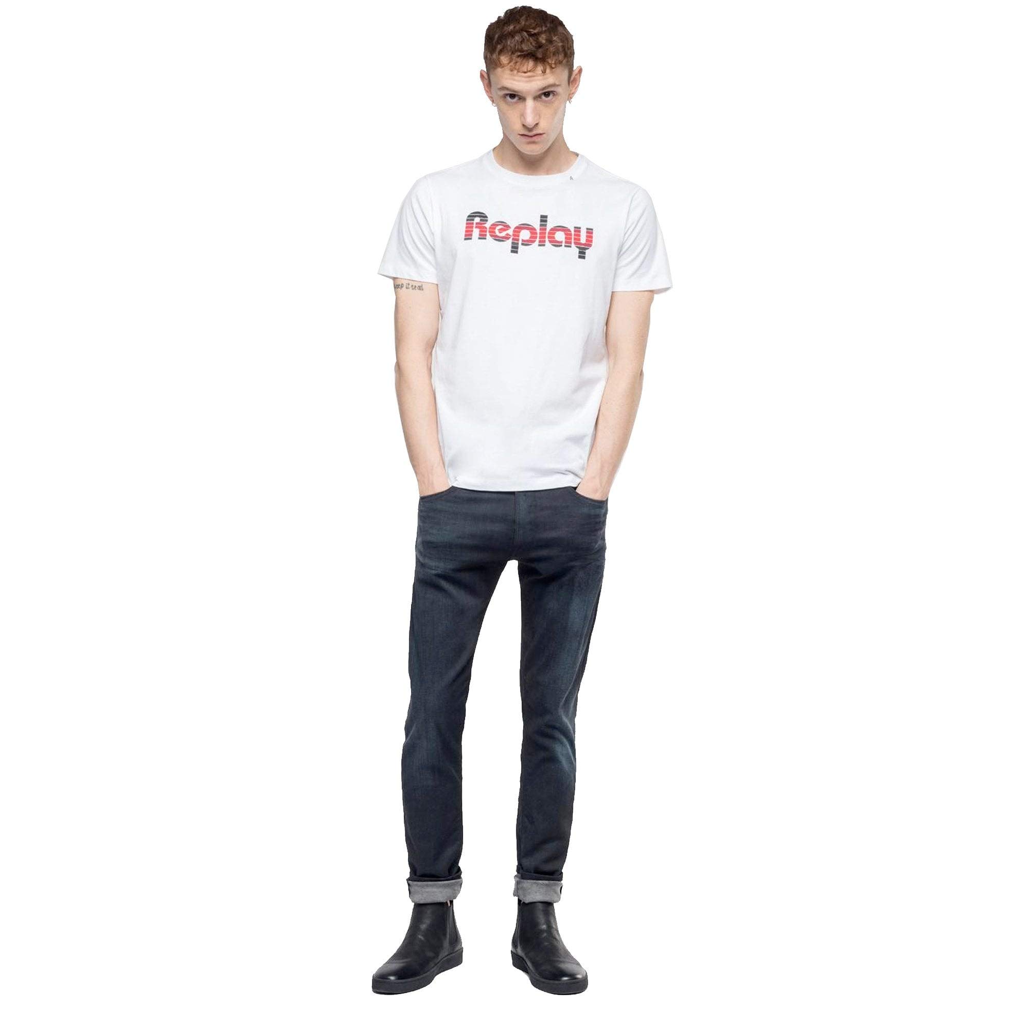 Replay Retro Multicolour Logo Men's T-Shirt, White Large