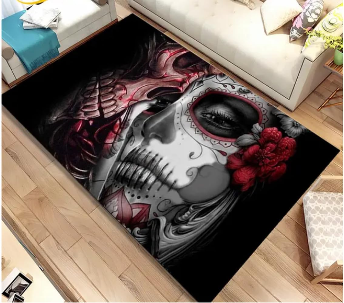 Tapis de sol gothique crâne pour salon et chambre ado style horreur