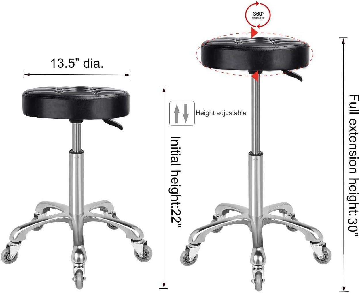 Karrie Swivel Stool Chair Adjustable Height,Heavy Duty Hydraulic Rolling Metal Stool for Kitchen,Salon,Bar,Office,Massage (Black) : Beauty & Personal Care