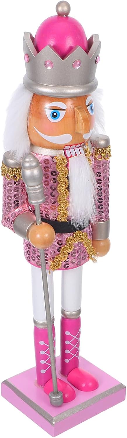 IMIKEYA Pink Wooden Nutcracker Soldier Figure 38cm – Traditional Christmas Nutcracker Ornament for Desktop Decoration and Holiday Fireplace Display