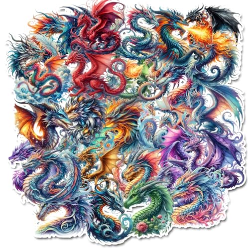 50 Handmade Colorful Fantasy Dragon Stickers Glossy Stickers for Journals, Scrapbooks, Laptops & Crafts