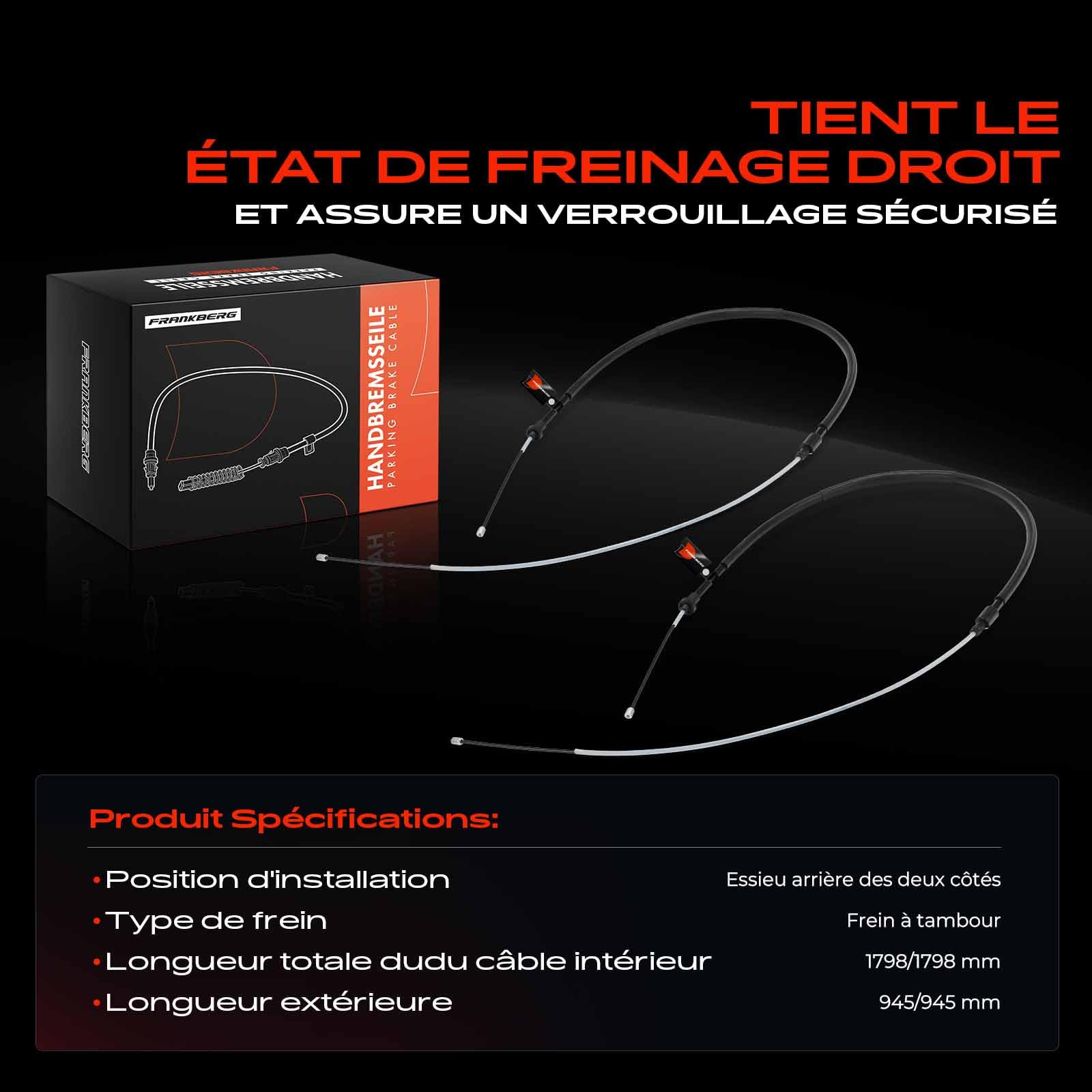 Frankberg 2 câbles de frein à main arrière gauchedroit 9819658880 | Compatible avec: 208 I CA CC, 207 SO WK, 207 WA WC, C3 III SX