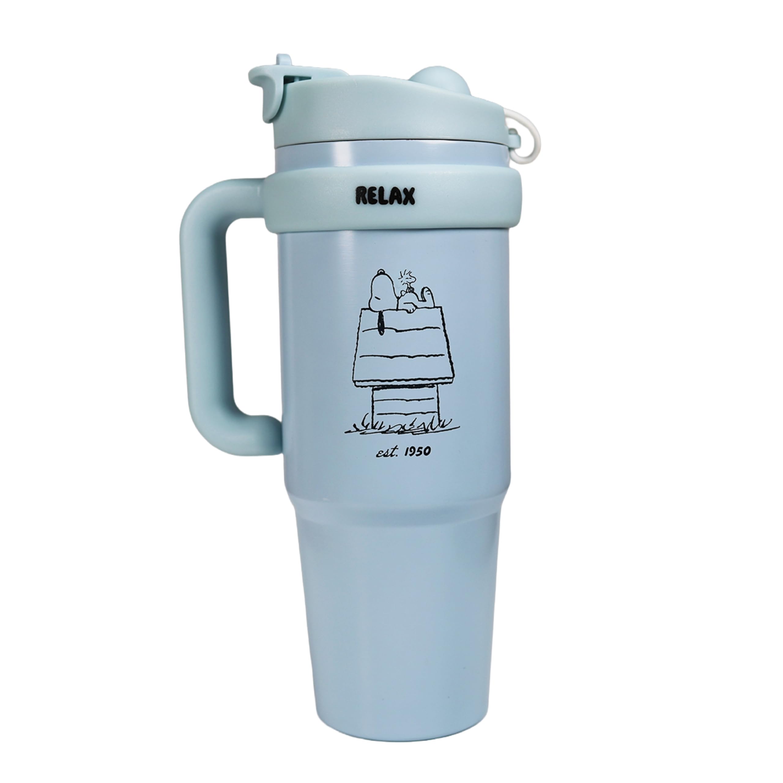 Snoopy Plastic Tumbler with Straw and Handle, 850ml Travel Mug