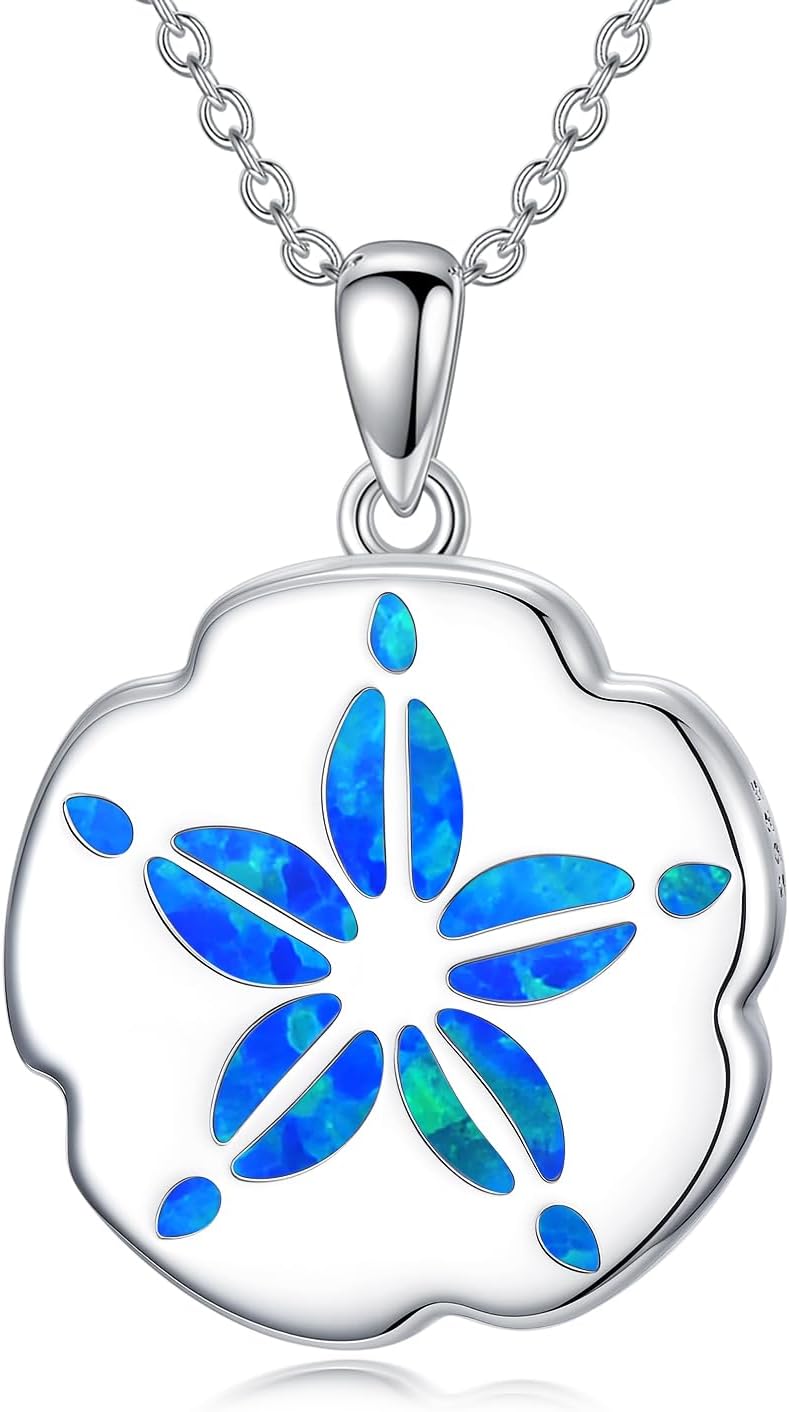 Sand Dollar Necklace 925 Sterling Silver Sanddollar Pendant Blue Opal Sand Dollar Jewelry for Women