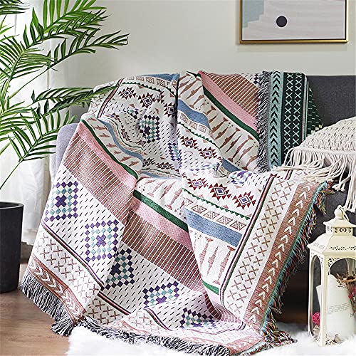 Luxlovery Beige and Purple Bohemian Sofa Throw Blankets Ethnic Woven