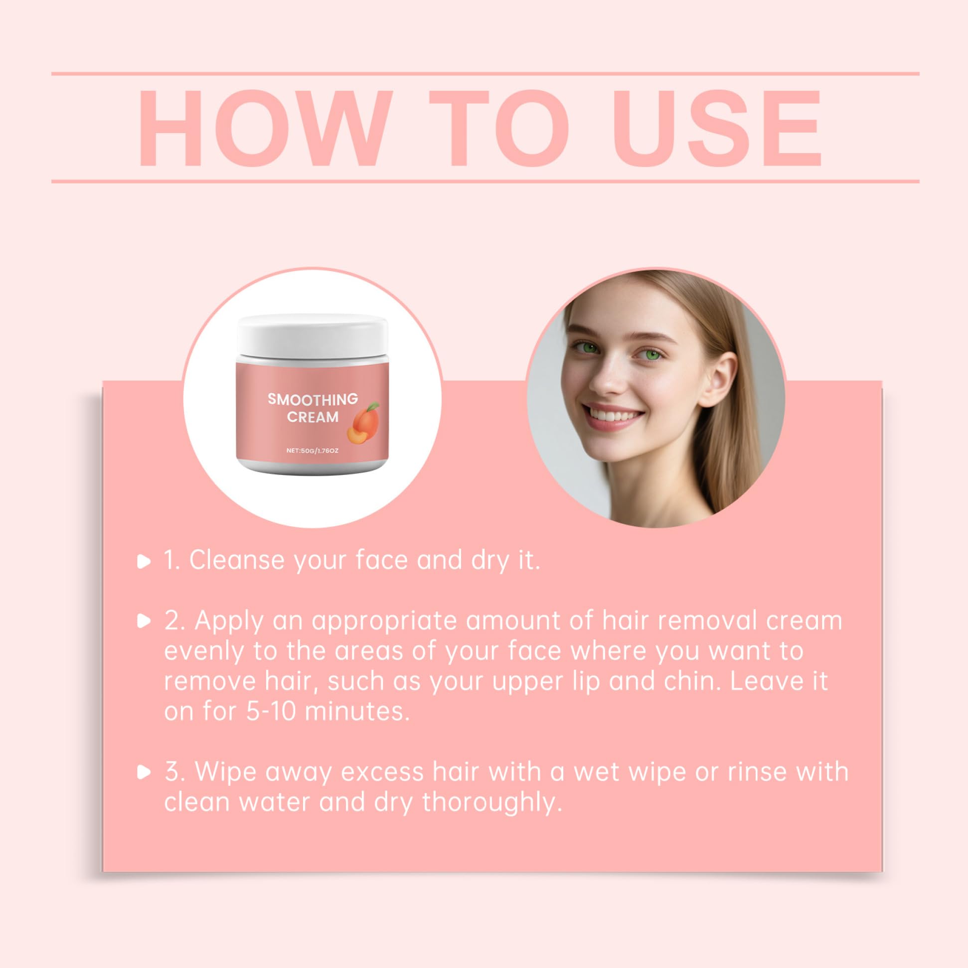 Crema depilatoria viso per donna, 2 pezzi Crema depilatoria viso per donna Formula delicata Labbro pesca per pelle liscia efficace, 50g