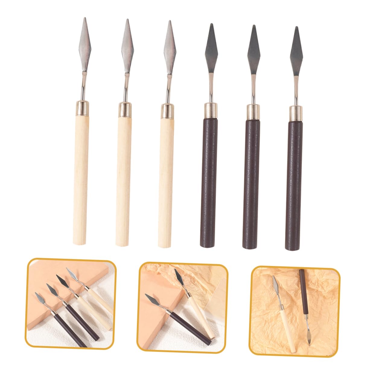 Gogogmee Stainless Steel Wood Makeup Stirring Rods Fluff Scraper for Foundation Nail Staining Palette More