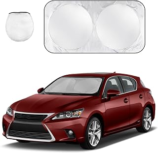 Car Windshield Sun Shade with Storage Pouch, Reflective Auto Front Window Sunshade Blocks Heat & UV Rays, Foldable Vehicle Interior Sun Protection Cover for Most Windshields (64.0 × 34 inches)
