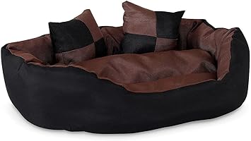 Pet Kart Dog Cat Pet Bed Export Qualiy Polyester Velvet Polyfill Reversible Dual Color with Two Extra Pillow Black Brown-Large