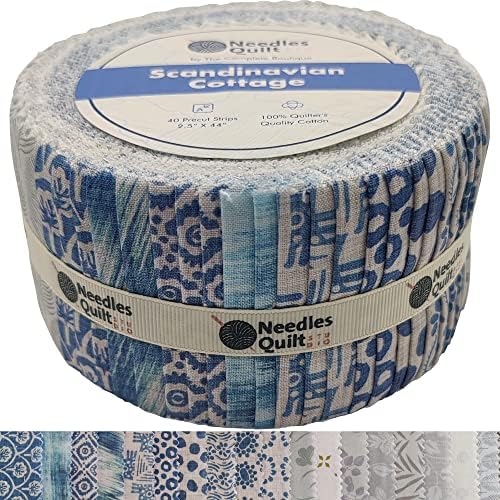 Needles Quilt Studio - 2.5" Precut 40 Fabric Strip Bundle (Scandinavian Cottage) | Cotton Strips Bundles for Quilting - Jelly Rolls for Quilting Assortment Fabrics Quilters & Sewing - Precuts Cloth
