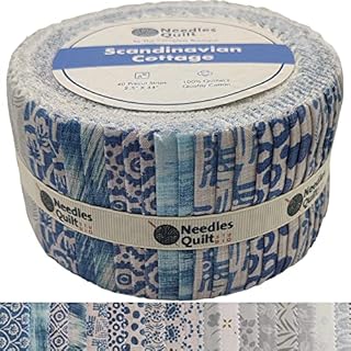 Needles Quilt Studio - 2.5" Precut 40 Fabric Strip Bundle (Scandinavian Cottage) | Cotton Strips Bundles for Quilting - Jelly Rolls for Quilting Assortment Fabrics Quilters & Sewing - Precuts Cloth