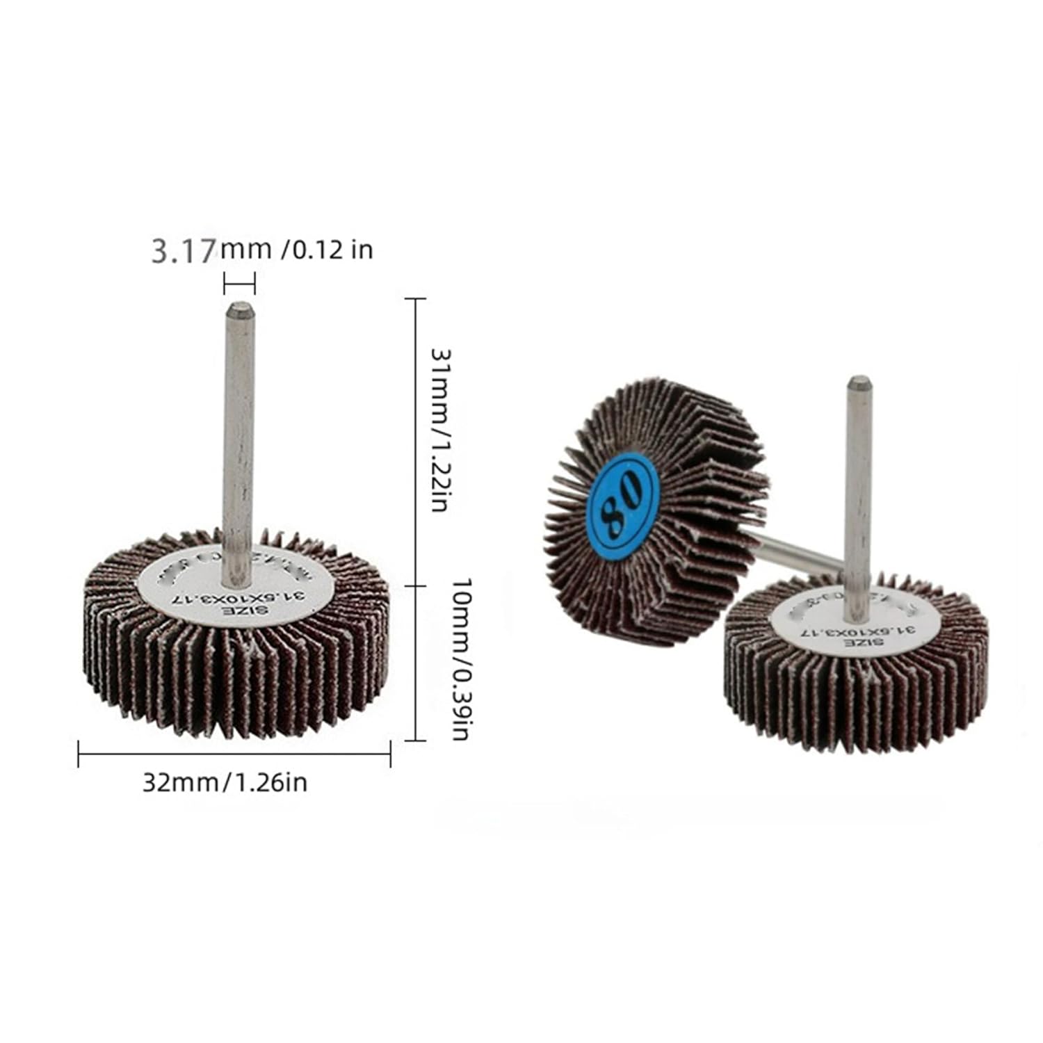 15 Pcs Flap Wheel Grinding Heads, 80 Grit, Suitable for Rotary Tools, Shank-Mounted (1/8 Inch Shank) Flap Wheels