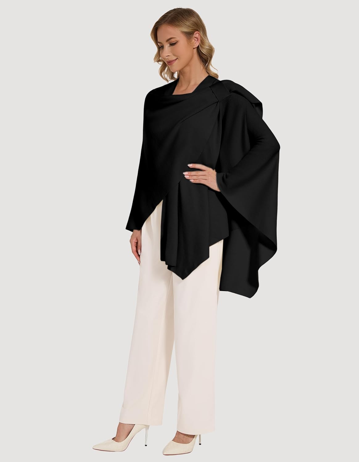 Women's Crossover Shawl Wraps Open Front Poncho Cape Elegant Loop Shawls Travel Shawls for Fall Winter - Image 6