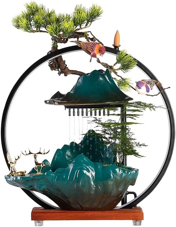 Small Indoor Fountains Tabletop Fountain Water Fountain Wealth Fountain Ornaments Creative Chinese Style Circulating Fountain Ceramic Living Room Office Desktop Ornaments Desktop Fountains for Home