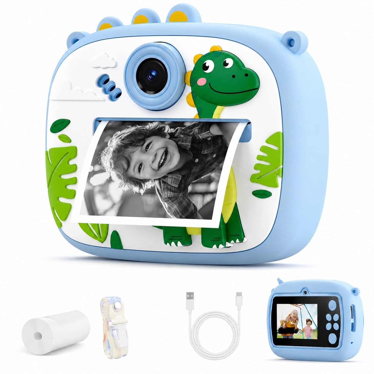 Kids Instant Print Camera – Mini Digital HD Photo & Video Camcorder with Games | Fun Learning Toy for Boys & Girls Ages 4-18 | Includes 2 Print Rolls – Ideal Gift for Kids. (Blue, Dino)-image-31