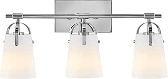 Hinkley Foster Medium Three Light Bath Vanity, Etched Opal Glass Shades, Arched Handle, Install Up/Down, Chrome Finish
