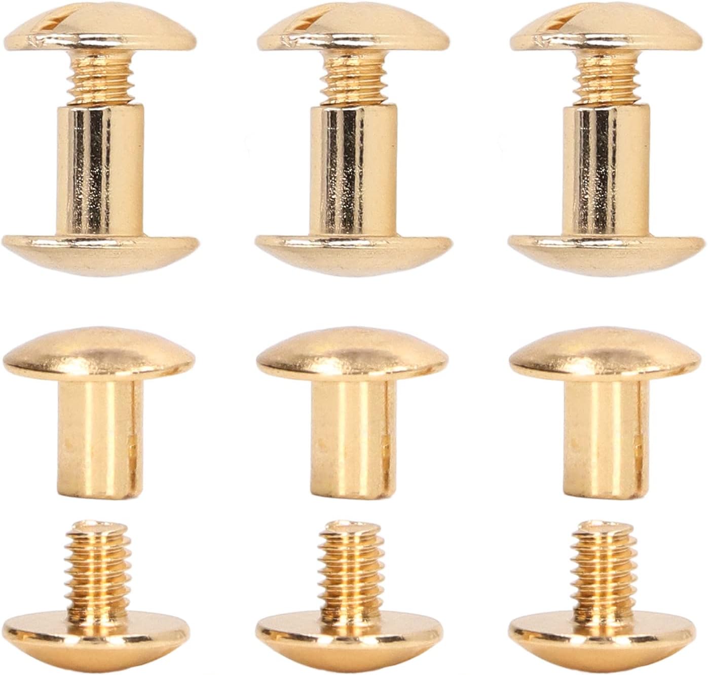 200 Sets Book Binding Screw, Chicago Screws Assortment Set, Brass Electroplated Round Flat Head Studs with Curved Surfaces for Leather Craft and Journal Binding (Gold)