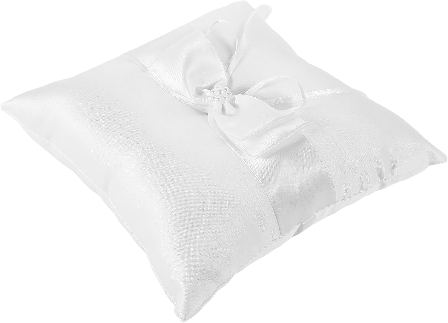 Cabilock Wedding Ring Pillow Ring Bearer Cushion 20x20cm European Style Double Flower Beaded Satin for Bridal Ceremony and Wedding Decoration