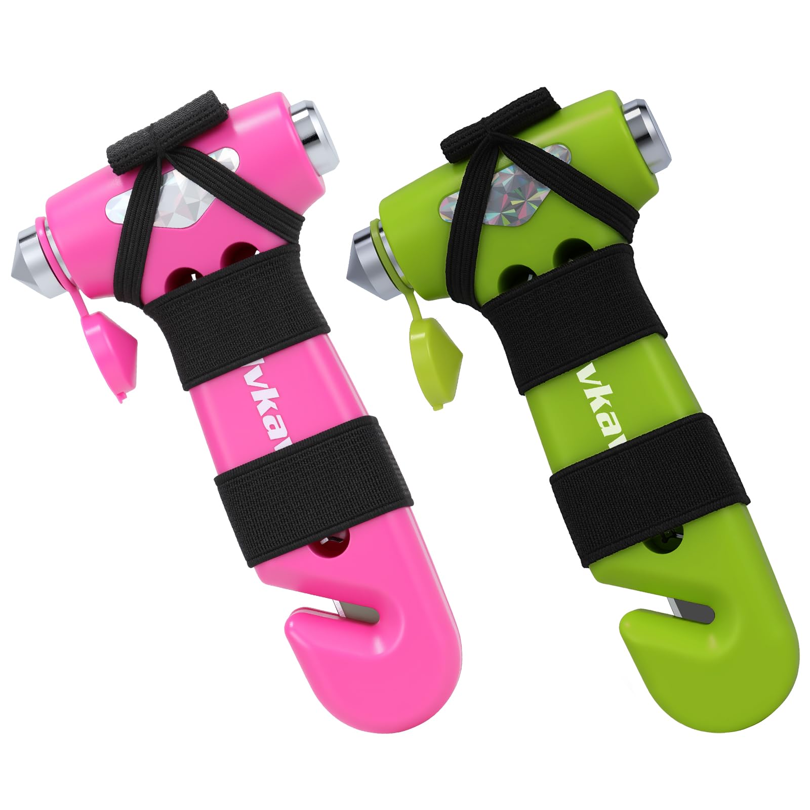 Car Safety Hammer, 3 in 1 Emergency Escape Tool with Window Breaker and Seat Belt Cutter, Window Glass Hammer, Road Trip Essential and Must Haves (Pink and Green)
