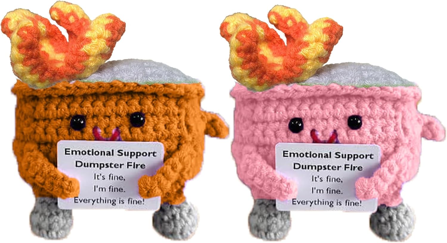 Emotional Support Dumpster Fire,Funny Soft Stuffed Animal Toy with Positive Card,Crochet Hand-Knitted Plush,Home Desk Decoration, Gift for Friends, Loved Ones, Self-Care(Orange/Pink)