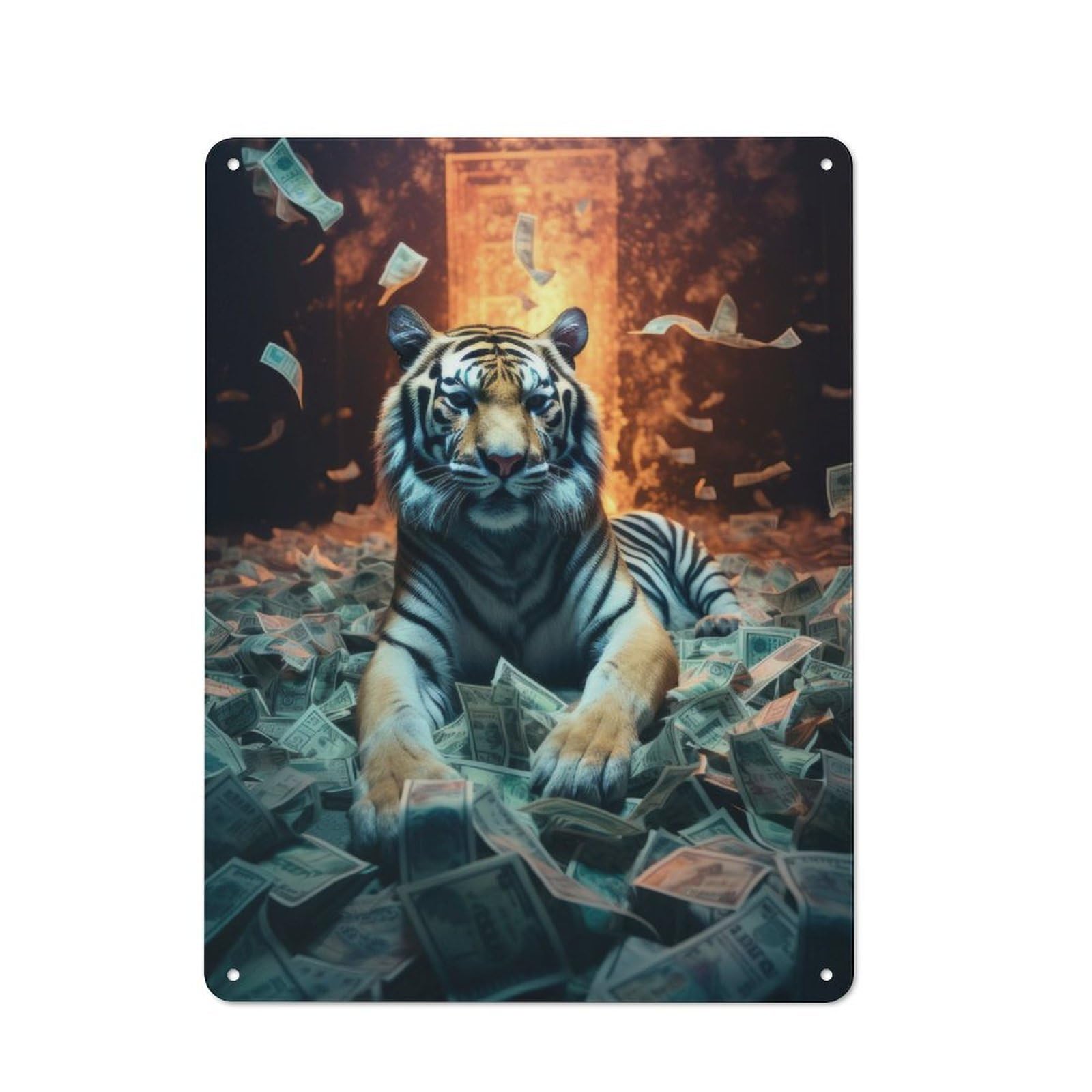 Junmoney Super Rich Bengal Tiger Character Metal Wall Decor 40X30cm, Vintage Metal Sign For Home, Shop, Pub Or Studio Wall