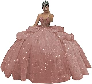Puffy Tulle Quinceanera Dresses Ball Gown Strapless Ruffle Sweet 16 Dresses Sweetheart Sparkly Evening Gown - Buy now
