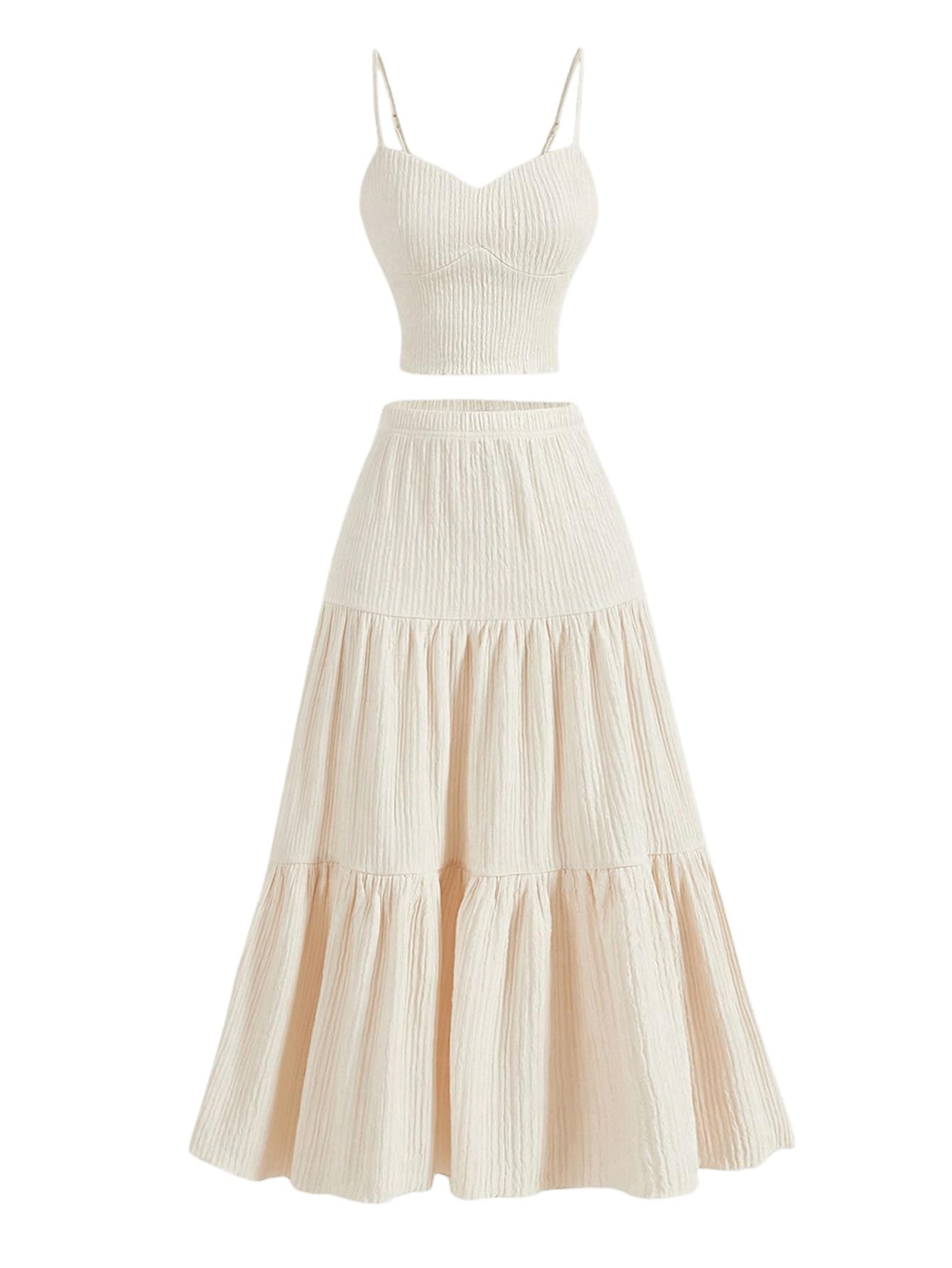 WDIRARA Womens 2 Piece Outfits Skirt Set Cami Top and Ruffle Hem A Line Skirt Matching Set