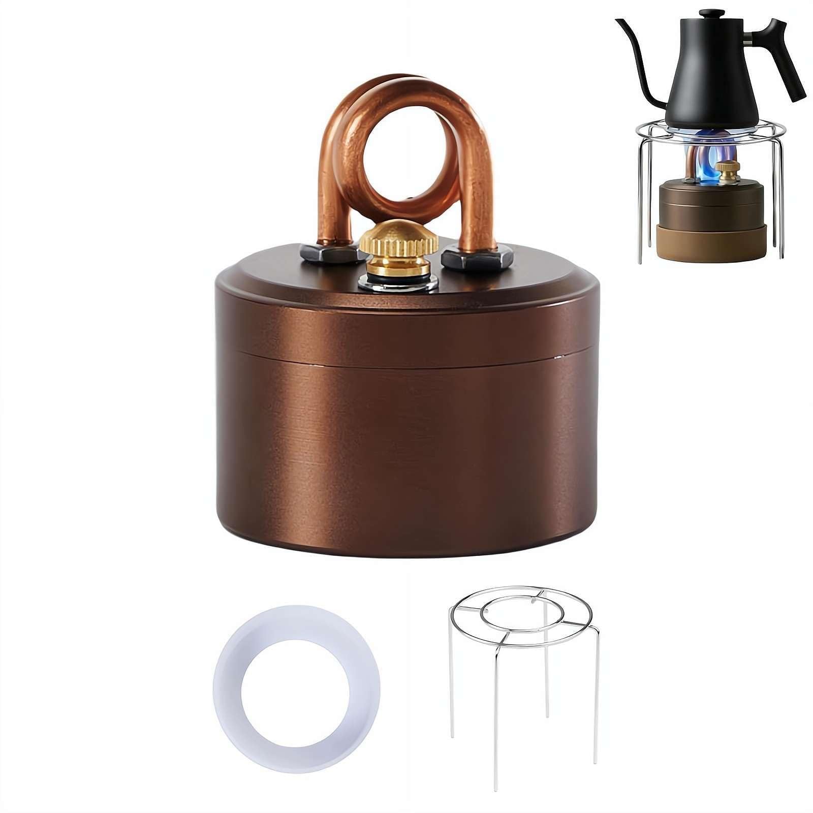 2026 High-Power Mini Camping Alcohol Stove, Brass Aluminum Portable Spirit Burner with 2 Stands, Windproof Fast 8-Minute Boiling, Lightweight Leak-Proof Outdoor Stove (Brown-b)