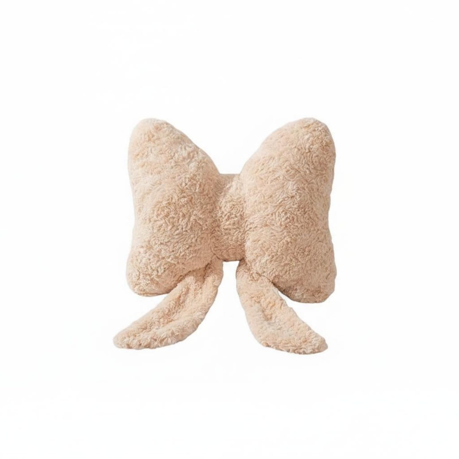 Trailing Ribbons Long Bow Pillow Vacuum Packed Bow Shaped Cushion Soft Shaggy Fuzzy Pillow Decorative for Sofa, Bedroom, Bay Window, Khaki | Decorative Nursery Pillows | Nursery Bedding-image-11