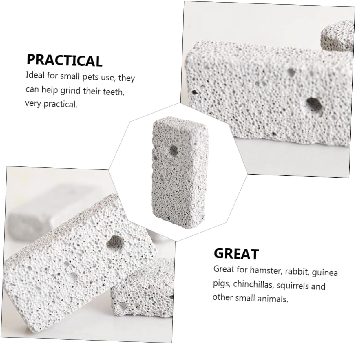 Ipetboom 120pcs Pet Molar Stone Light Grey Volcanic Chew Toys for Hamsters Guinea Pigs Teeth Grinding Care Multi-Purpose Chew Treats for Animals