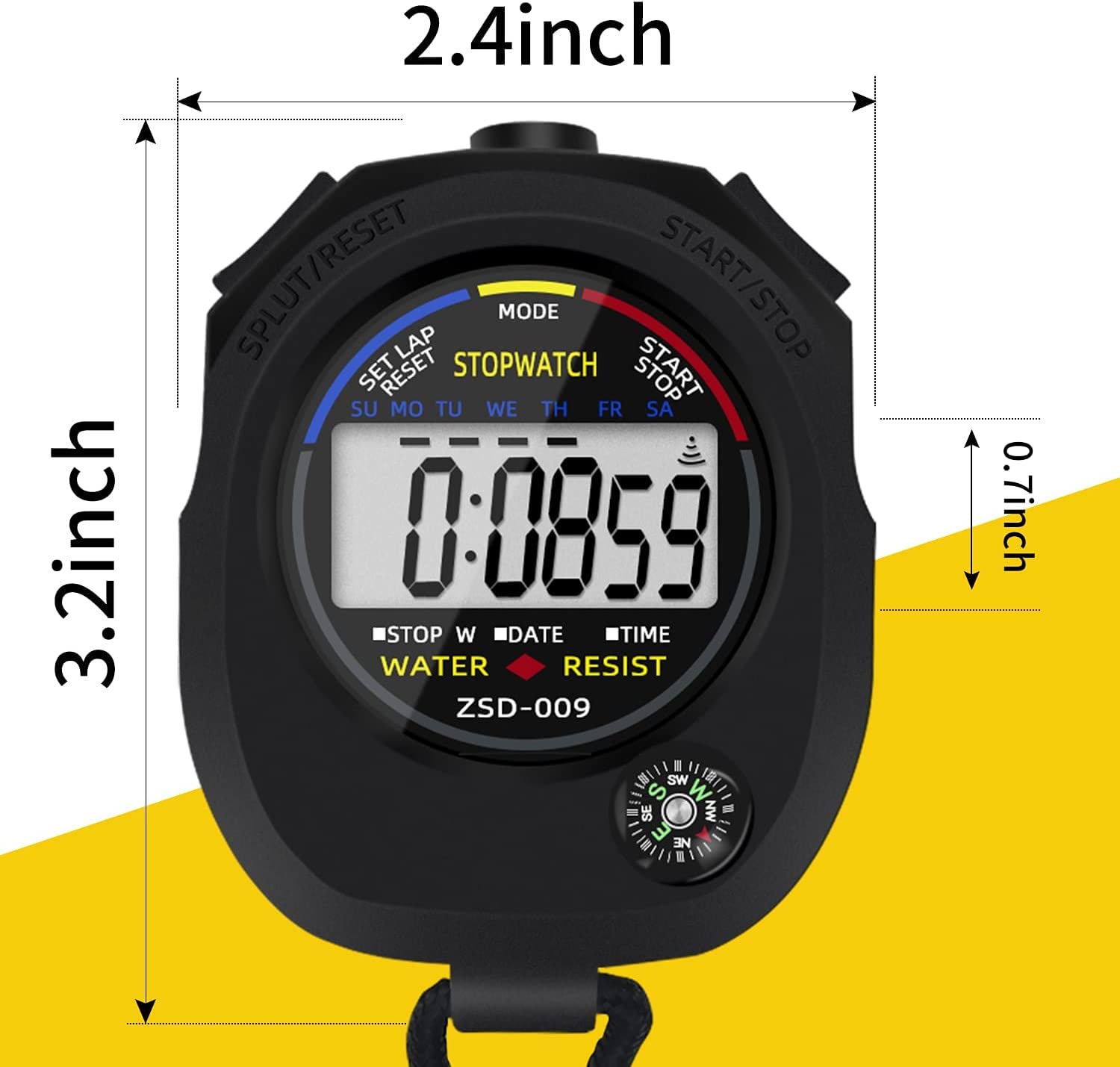 PULIVIA Cronometro Sportivo con Orologio, Calendario, 12/24 Ore con Allarme, Ampio Display, Adatto per Allenamento Sportivo, Attrezzatura per Allenatori, Blu