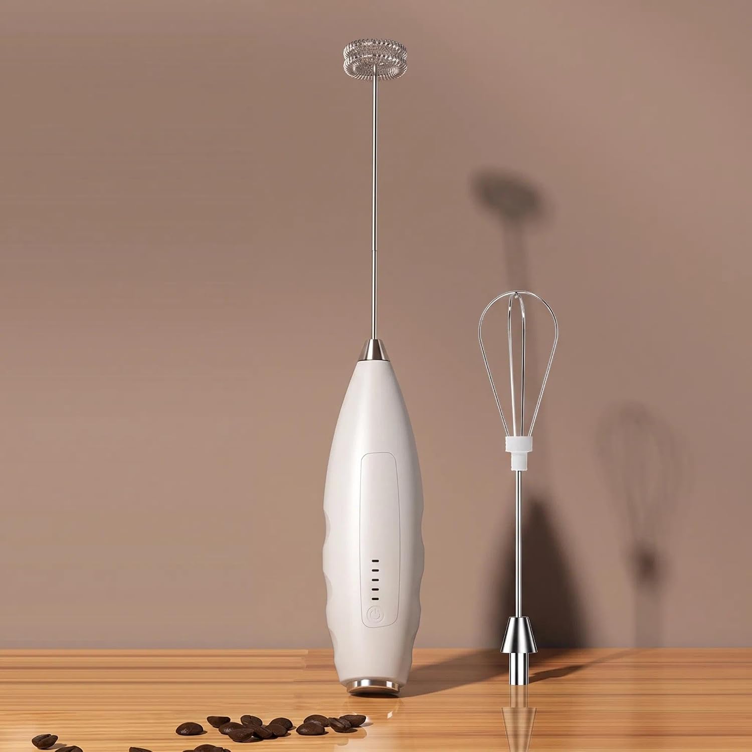 Handheld Milk Frother, Coffee Frother Wand & Drink Mixer with Matcha Whisk(White)