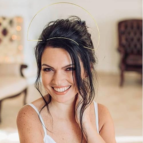 Miniatura 10 de Lawie Paquete de 6 diademas de metal con forma de abanico de 2 capas con forma de abanico de metal plateado, reina de diosa, corona de halo de