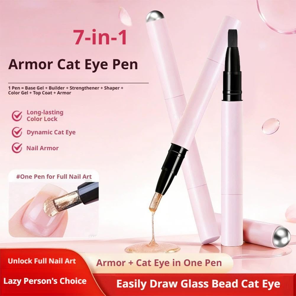 Penna per nail art 7 in 1 Cat Eye, smalto gel magnetico con magnete integrato, blocco Ccolor a lunga durata, pennello tutto in uno, formula autolivellante, portatile per principianti, 3 g (02)