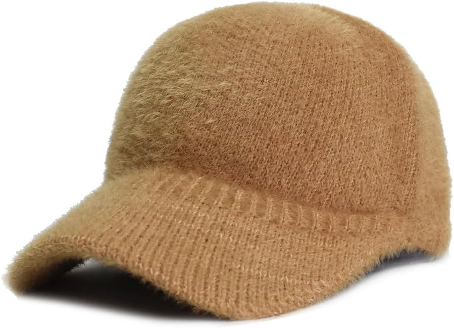 Men's Knitted Warm Solid Color Casual Elegant Hairy Fluff Hat Fluffy Baseball Cap Keep Warm