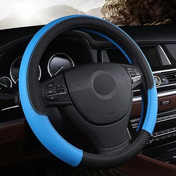 Car Steering Wheel Cover for Abarth 695/695 Xsr Yamaha / 695 Tributo Ferrari / 695 Competizione / 695 Biposto, 15 Inch Premium Leather and Carbon Fiber Texture Steering Wheel Protector
