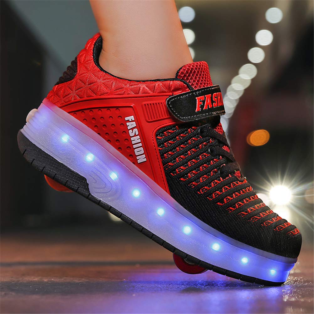 Axcer USB Aufladen LED Leuchtend Schuhe mit Doppelt Rollen Ultraleicht Einziehbar Outdoor Sportschuhe 7 Farbe Farbwechsel Blinkschuhe Skateboardschuhe Blinking Gymnastik Sneaker für Junge Mädchen