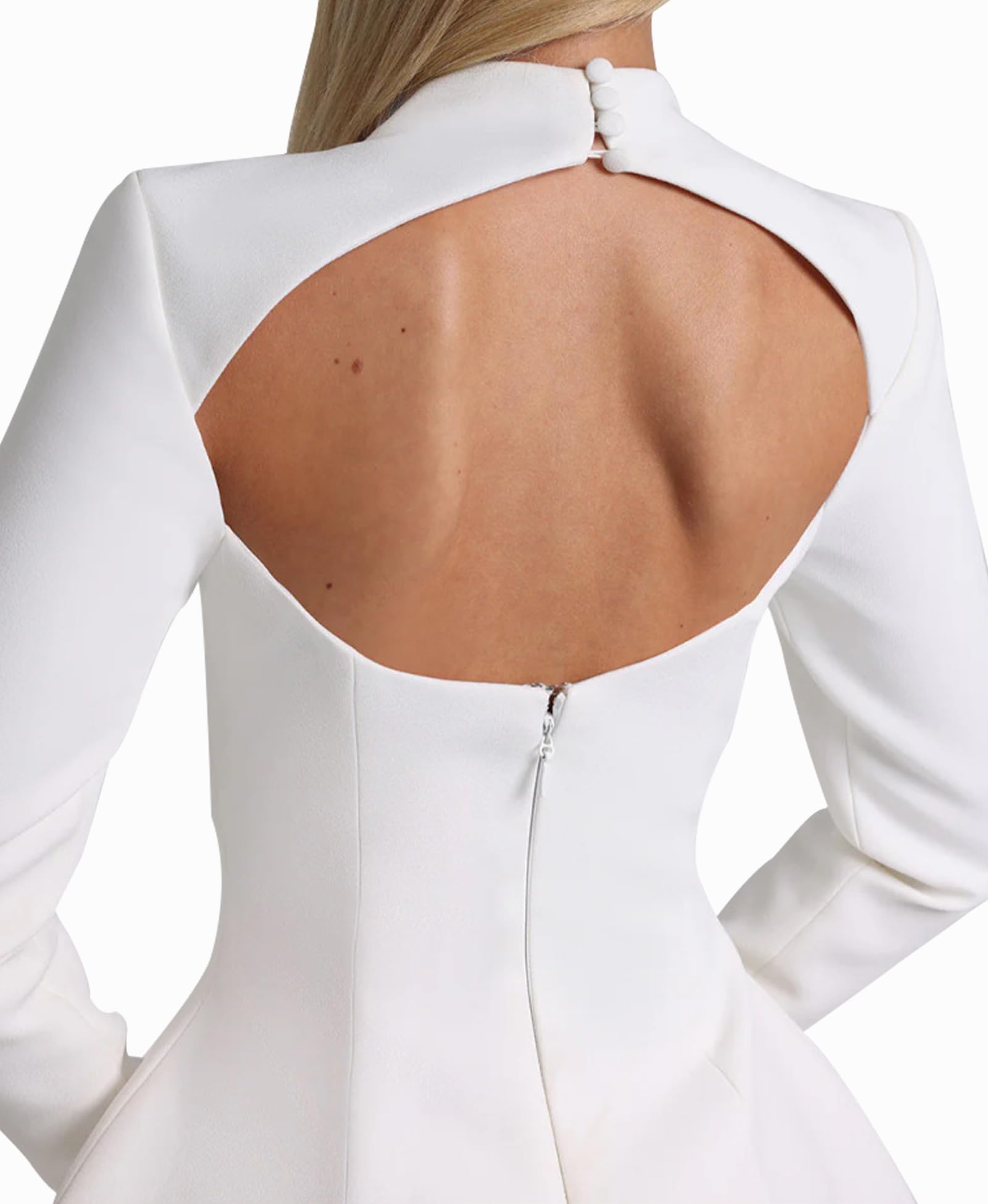 LuFeng Vestido corto de manga larga para mujer, con cuello alto falso, sexy, acampanado, sin espalda, para fiesta