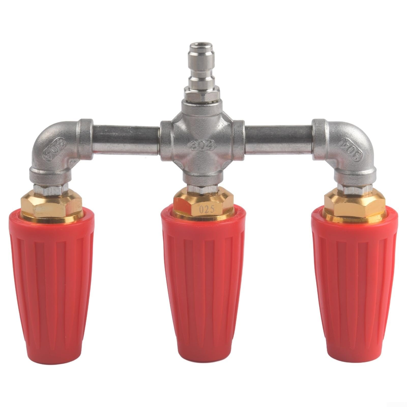 Ugello for lavaggio a pressione triplo turbo | Rotazione a 360°, doppio spruzzo, attacco rapido da 1/4 di pollice(Red)