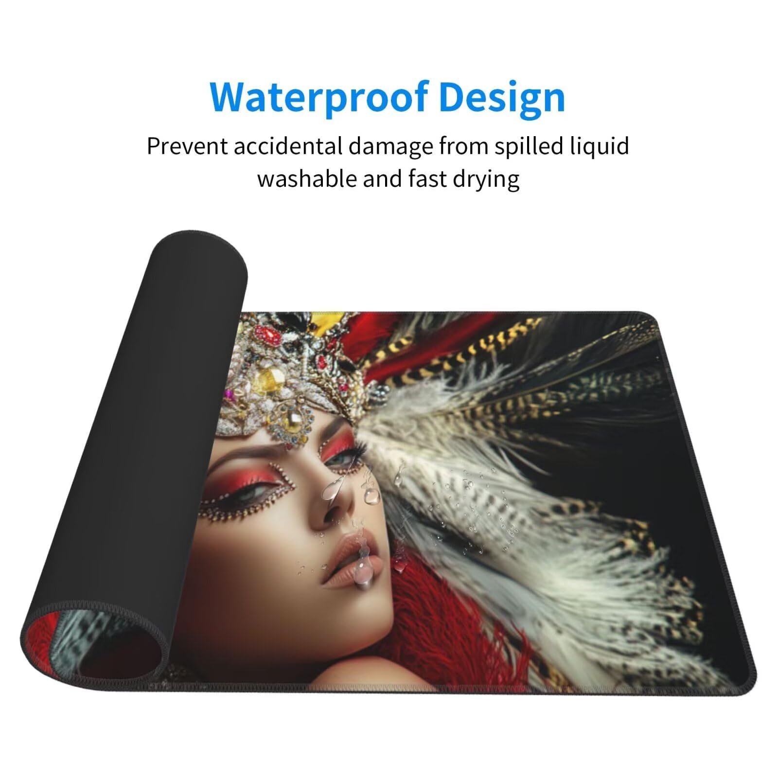 Podkładka pod mysz z piór XXL Damska mata na biurko 1600 x 800 x 3 mm zmywalna podkładka do gier na laptopa, z antypoślizgową gumową podstawą do gier, PC, pracowników biurowych Y1499