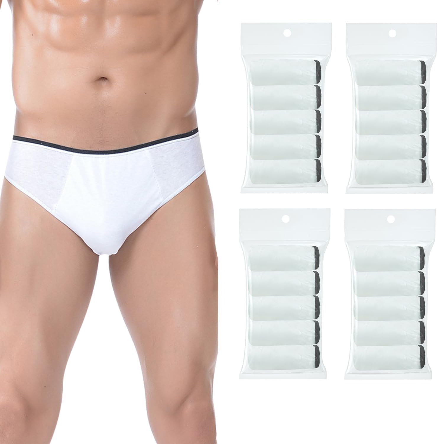 20 Packs Mens Cotton Disposable Underwear Panties Portable Briefs for Travel Fitness Hotel Spa Hospital Mid Waist