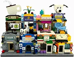 Kit de Blocos de Montar Cidade com 8 Estabelecimentos Conjunto Miniatura com Café Floricultura Banco Pet Shop Brinquedo Educativo de Construção