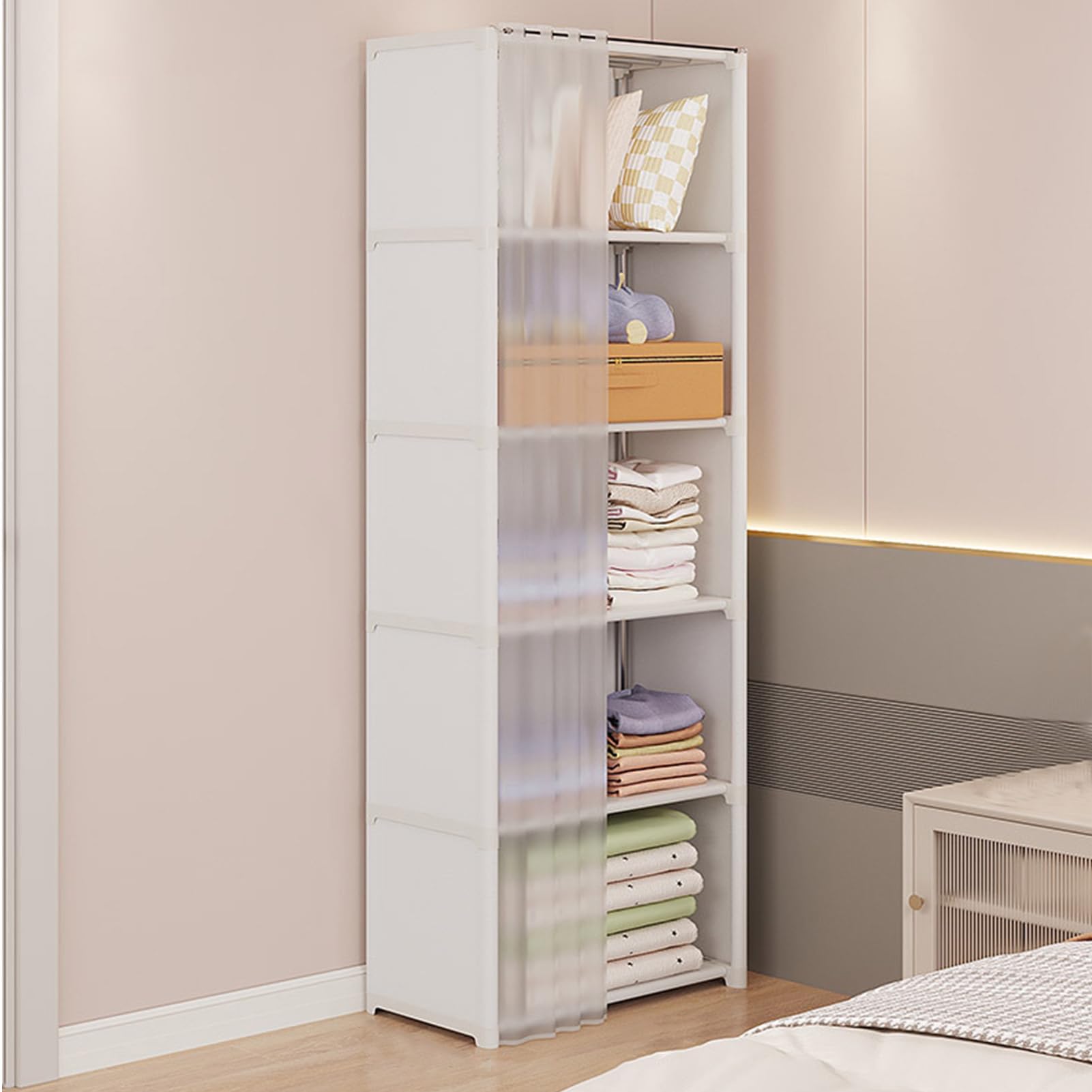 Penderie Portable, Organiseur de Vêtements Robuste, Étagère à Vêtements de 40 cm avec Couverture en Tissu Non Tissé, Penderies de Chambre pour Solution de Rangement, et pour Accrocher les Chemises
