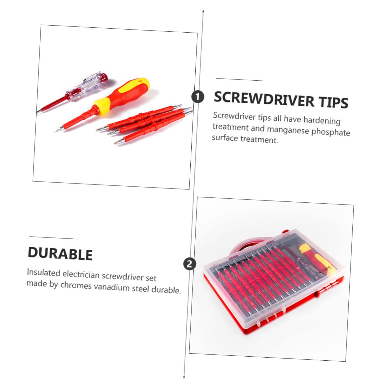 SHINEOFI Mini Destornillador Eléctrico Porta Tornillos y Estuche Portátil de Acero Rojo, Kit Aislado para Trabajo Profesional y Bricolaje en Casa