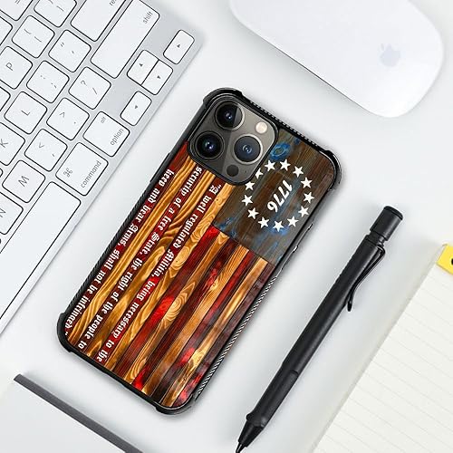 Vista 82 de Funda compatible con iPhone 13 Pro, diseño de patrón para iPhone 13 Pro, fundas para mujeres y niñas, Betsy Ross 13 estrellas de madera con bandera
