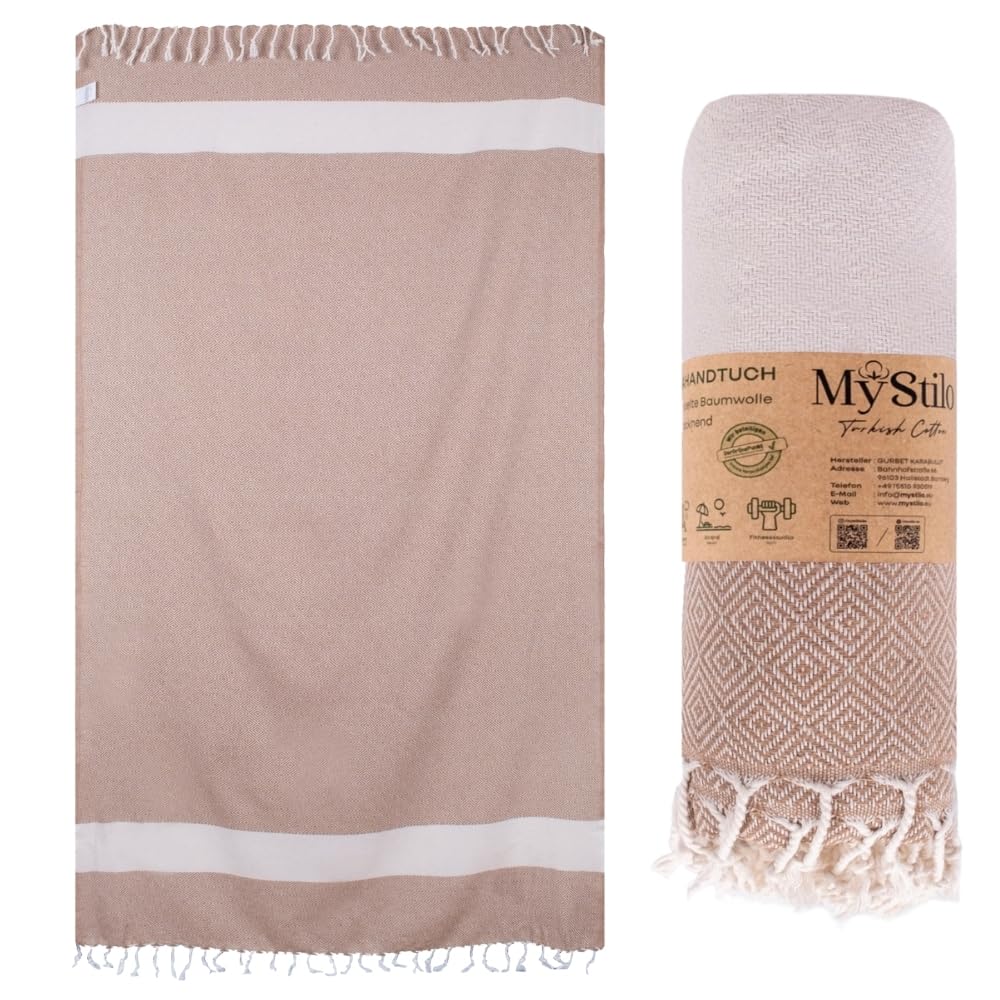 MyStilo® Strandtuch Saunahandtuch XXL - Dickes, Weiches Badetuch 100x200cm, Schnelltrocknend - Premium Hamamtuch, Handtuch für Männer, Frauen, Yoga und Fitness mit Diamantmuster (beige)
