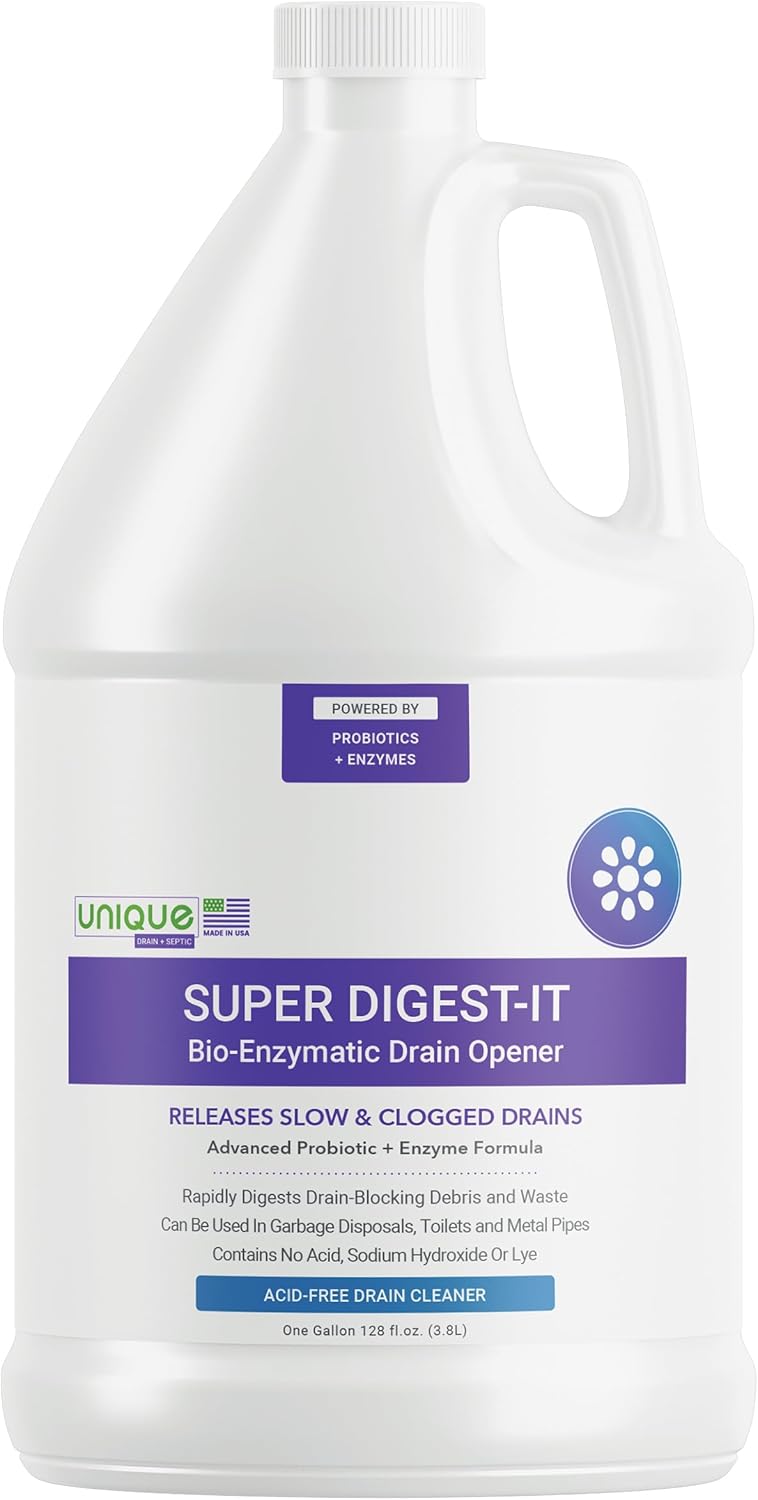 Unique Super Digest-It Bio-Enzymatic Acid-Free Drain Opener and Clog Remover for Household Use (128 fl oz)