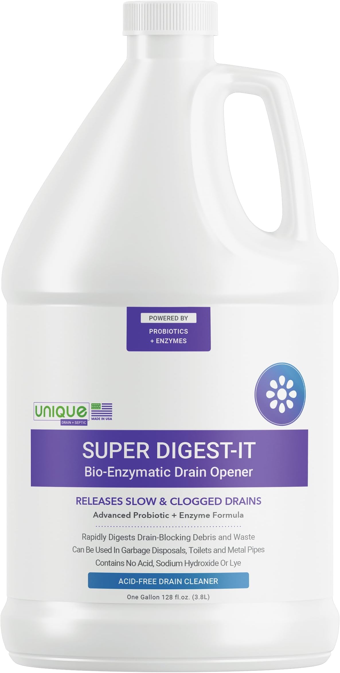 Unique Super Digest-It Bio-Enzymatic Acid-Free Drain Opener and Clog Remover for Household Use (128 fl oz)