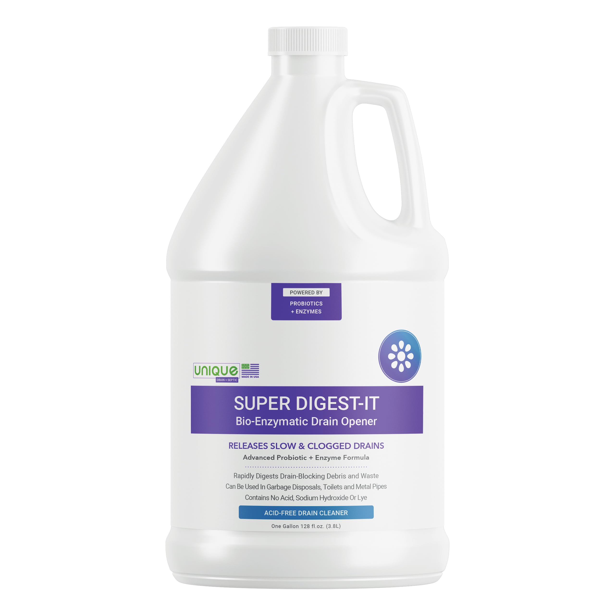 Unique Super Digest-It Bio-Enzymatic Acid-Free Drain Opener and Clog Remover for Household Use (128 fl oz)