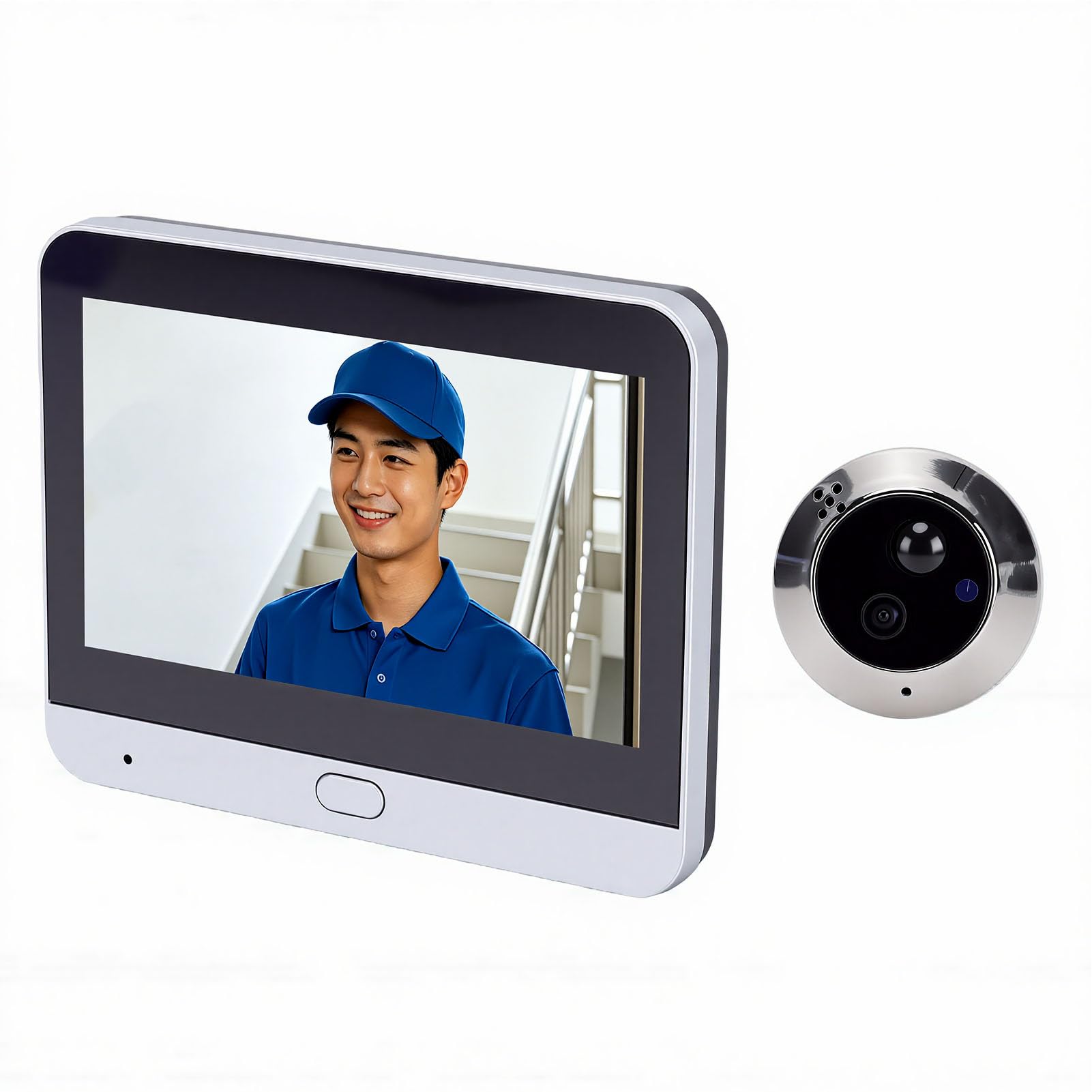 SEAFRONT 1080P Video Türklingel Kamera, 4,3 Zoll Monitor WiFi | PIR-Bewegungserkennung, 5000-mAh-, 120° Weitwinkel, Bis 128 GB, ABS